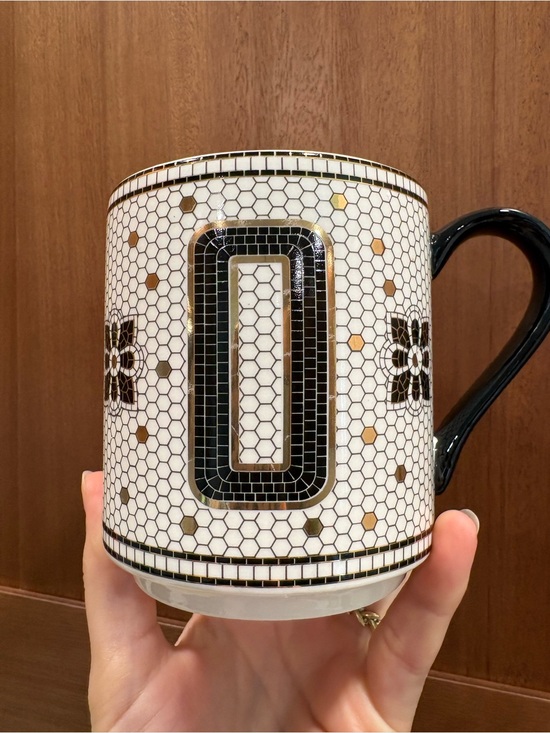 Anthropologie Other - Anthropologie Tiled Margot Monogram Coffee Tea Mug Letter O Black Ivory White